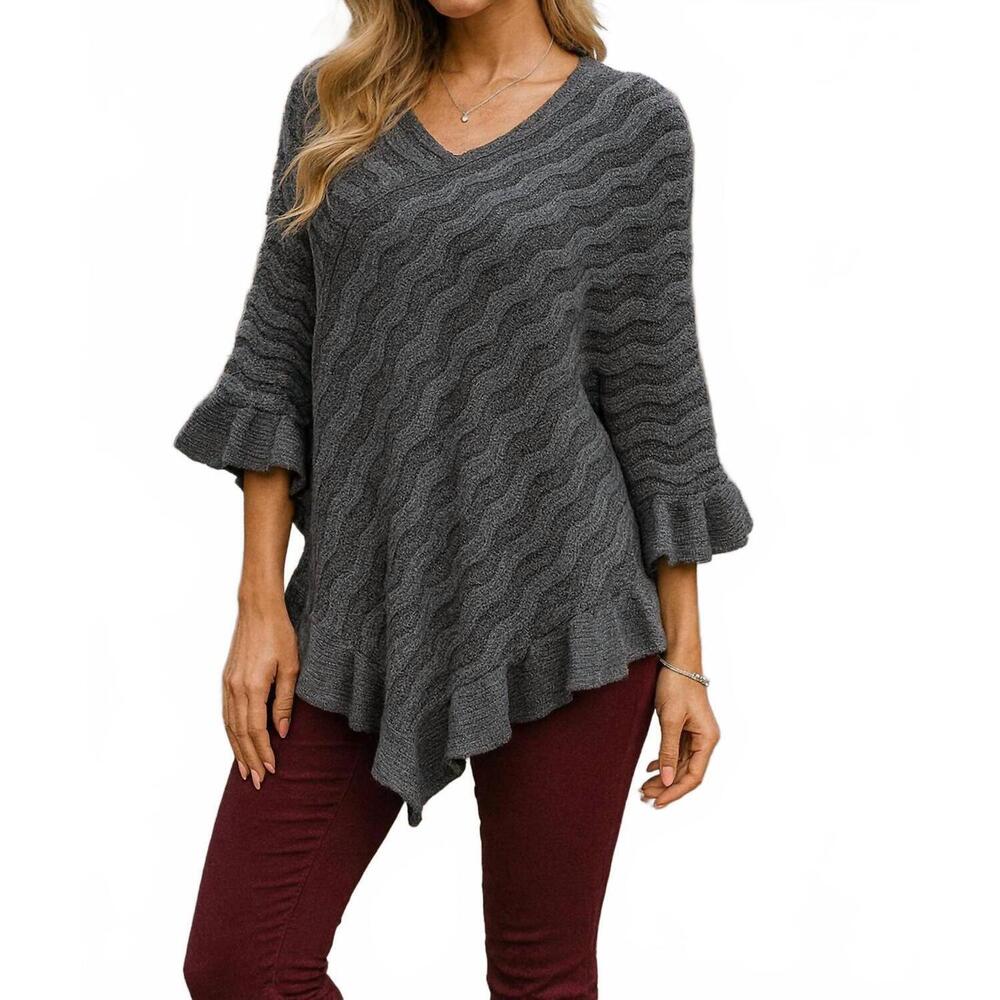 NEW LTX SPORTSWEAR wave knit poncho in gray